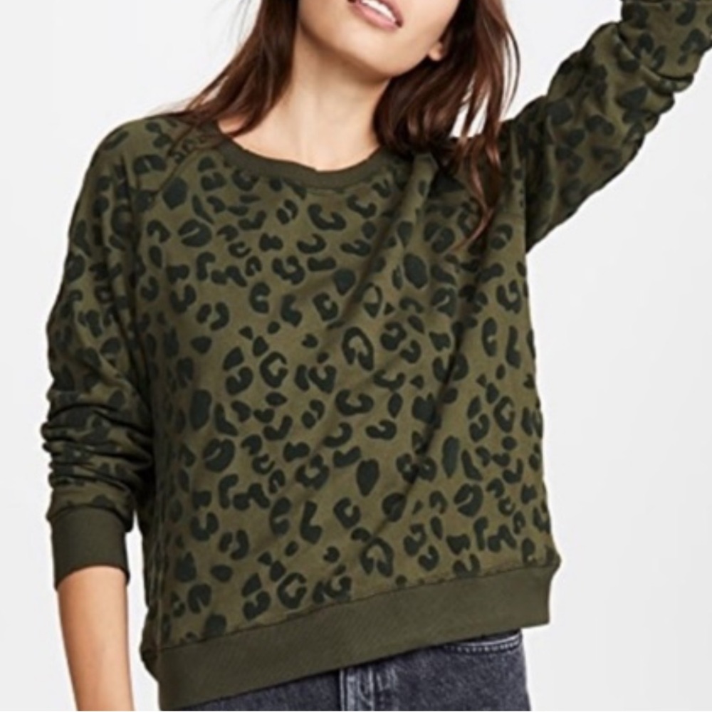 Rails Theo Olive Green Flocked Leopard Sweatshirt size XS